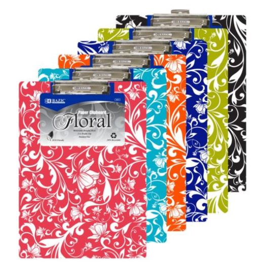 D-1811-BAZIC Standard Size Floral Paperboard Clipboard w/ Low Profile Clip