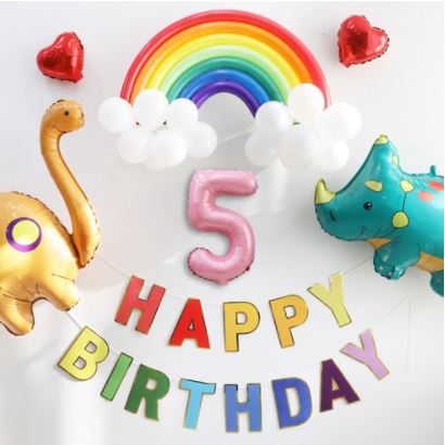 Rainbow Jurassic Birthday Balloons Set