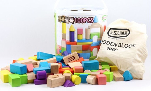 [494581] Kids Wooden Block Toy w/Eco-Bag and Storage